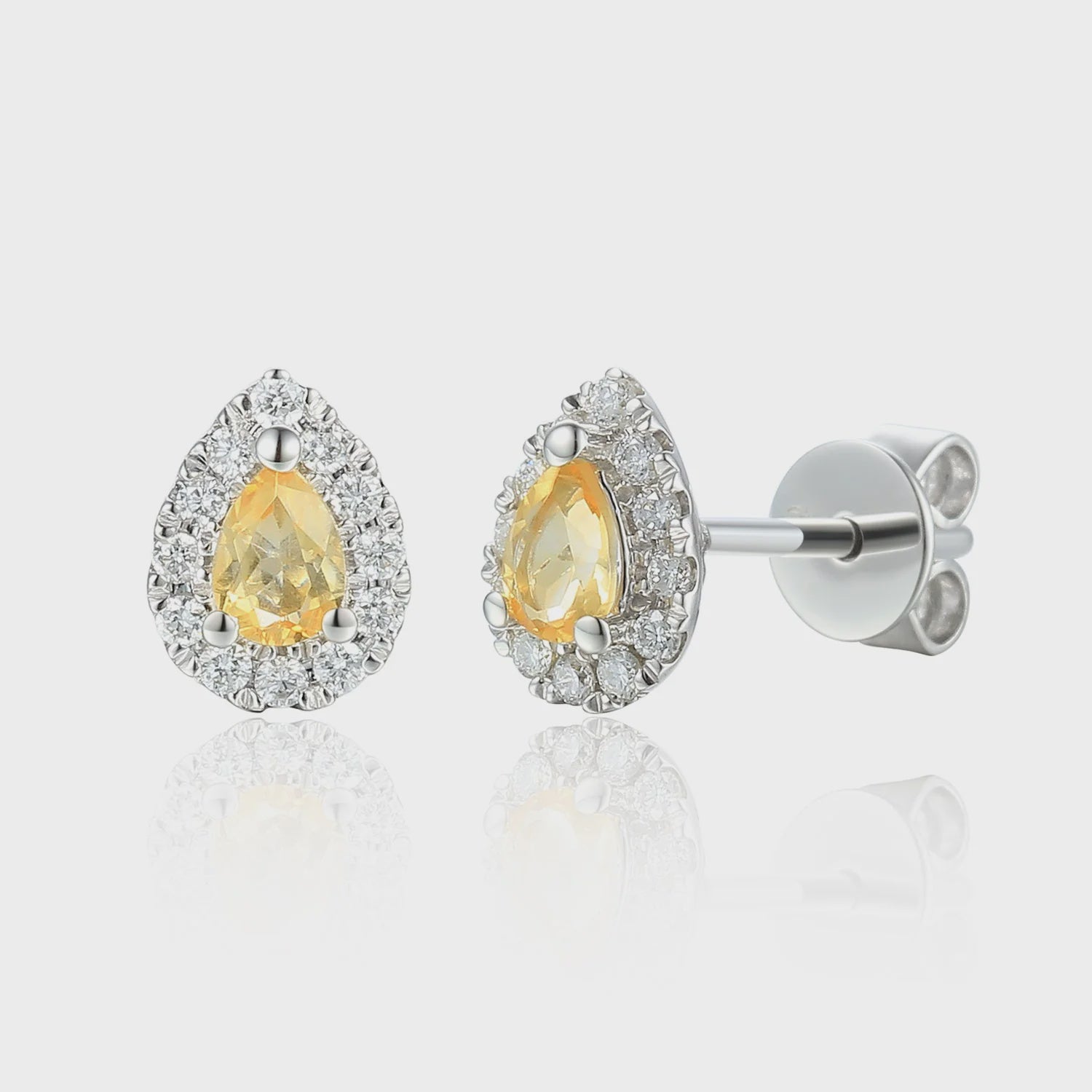 9ct White Gold Pear-Shaped Citrine 0.31ct &amp; Diamond 0.16ct Stud Earring
