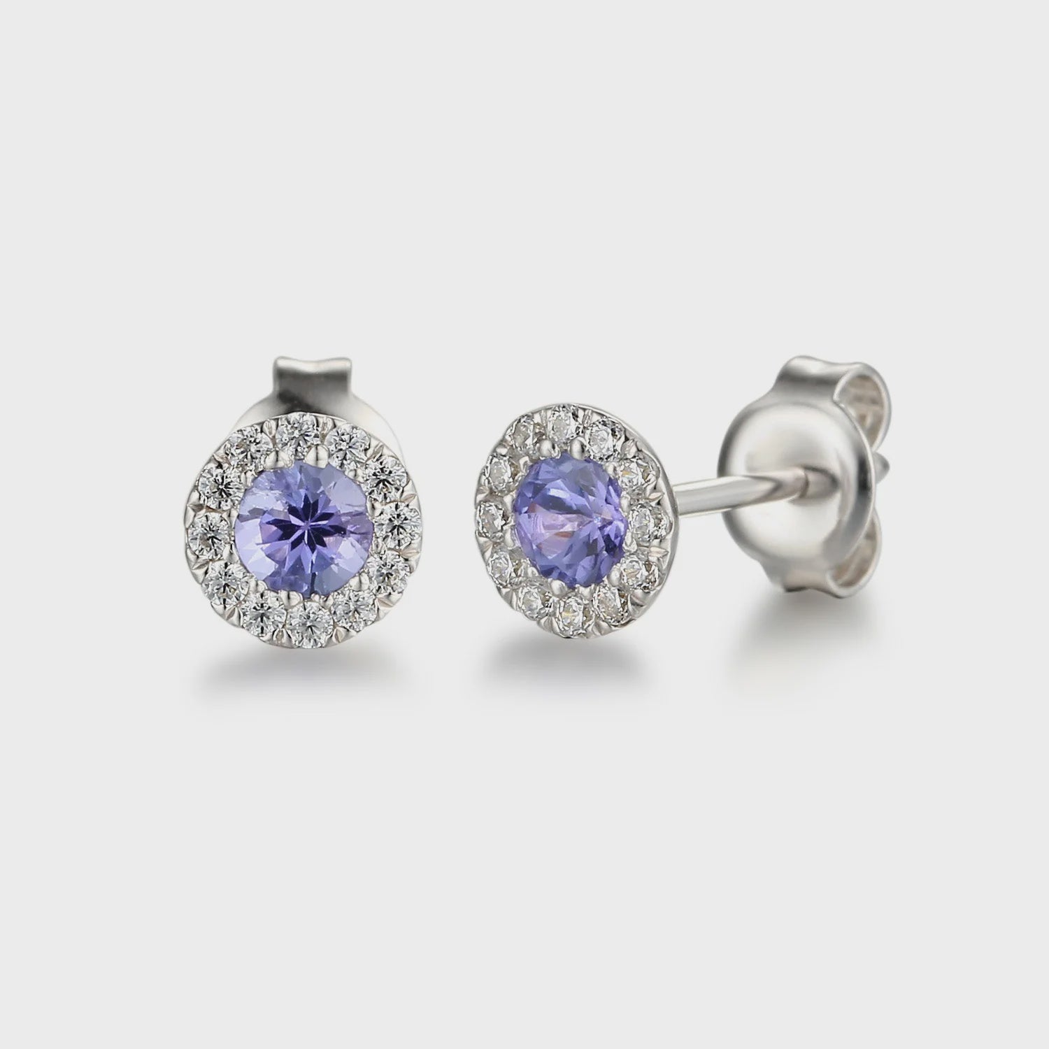 9ct White Gold December Birthstone Round Tanzanite and Diamond Cluster Studs