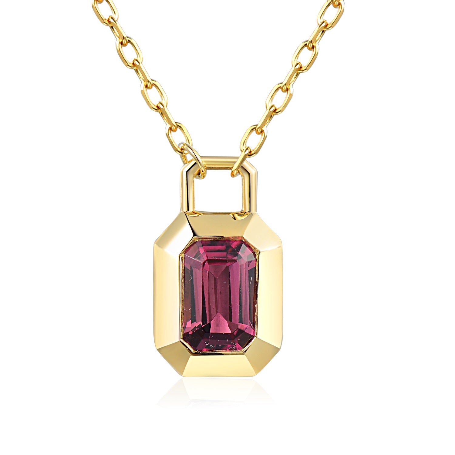 9ct Yellow Gold 0.53ct Pink Tourmaline Deco-Style Pendant on Chain