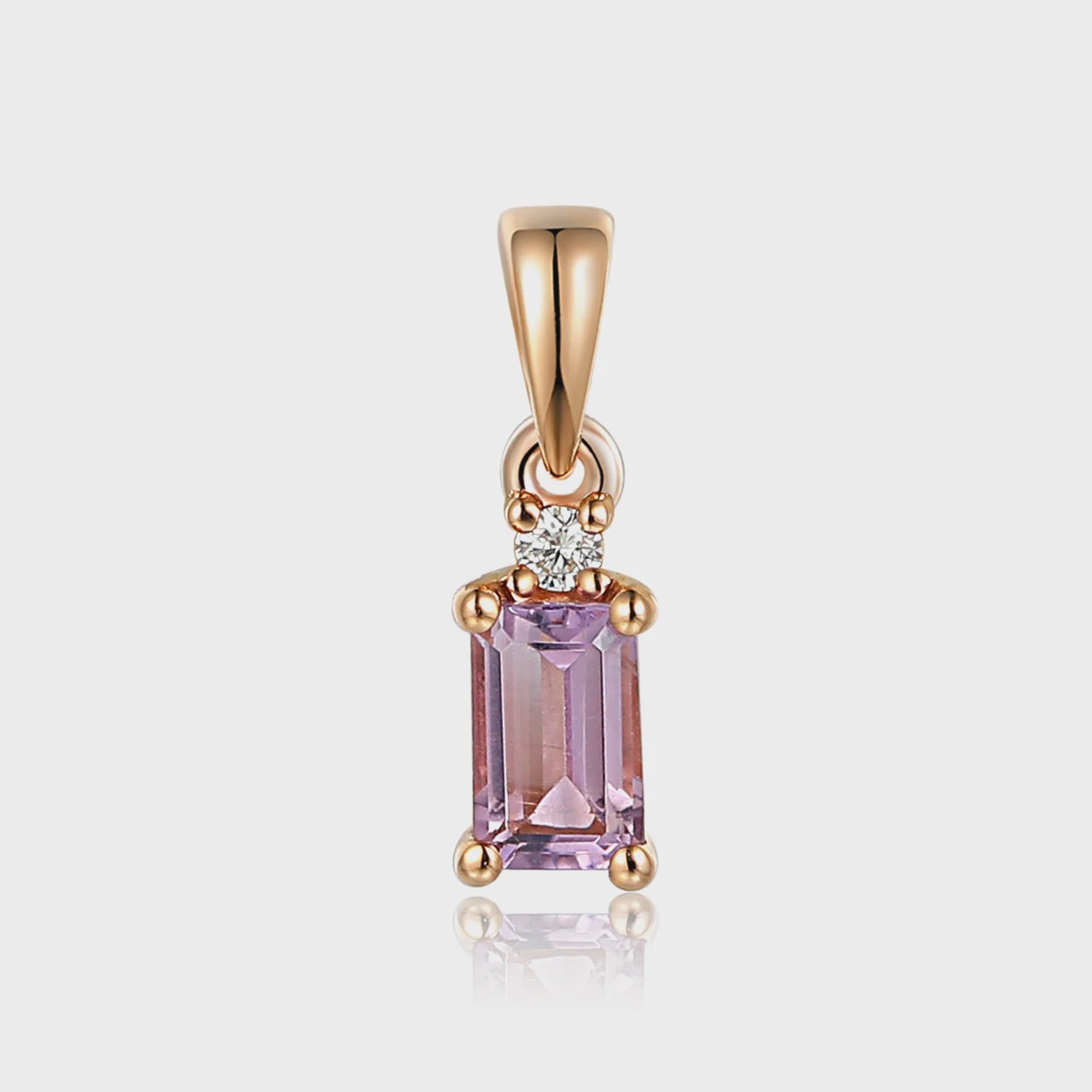 9ct Rose Gold Amethyst Octagon  Pendant with Diamond Top 24pt OctPDT