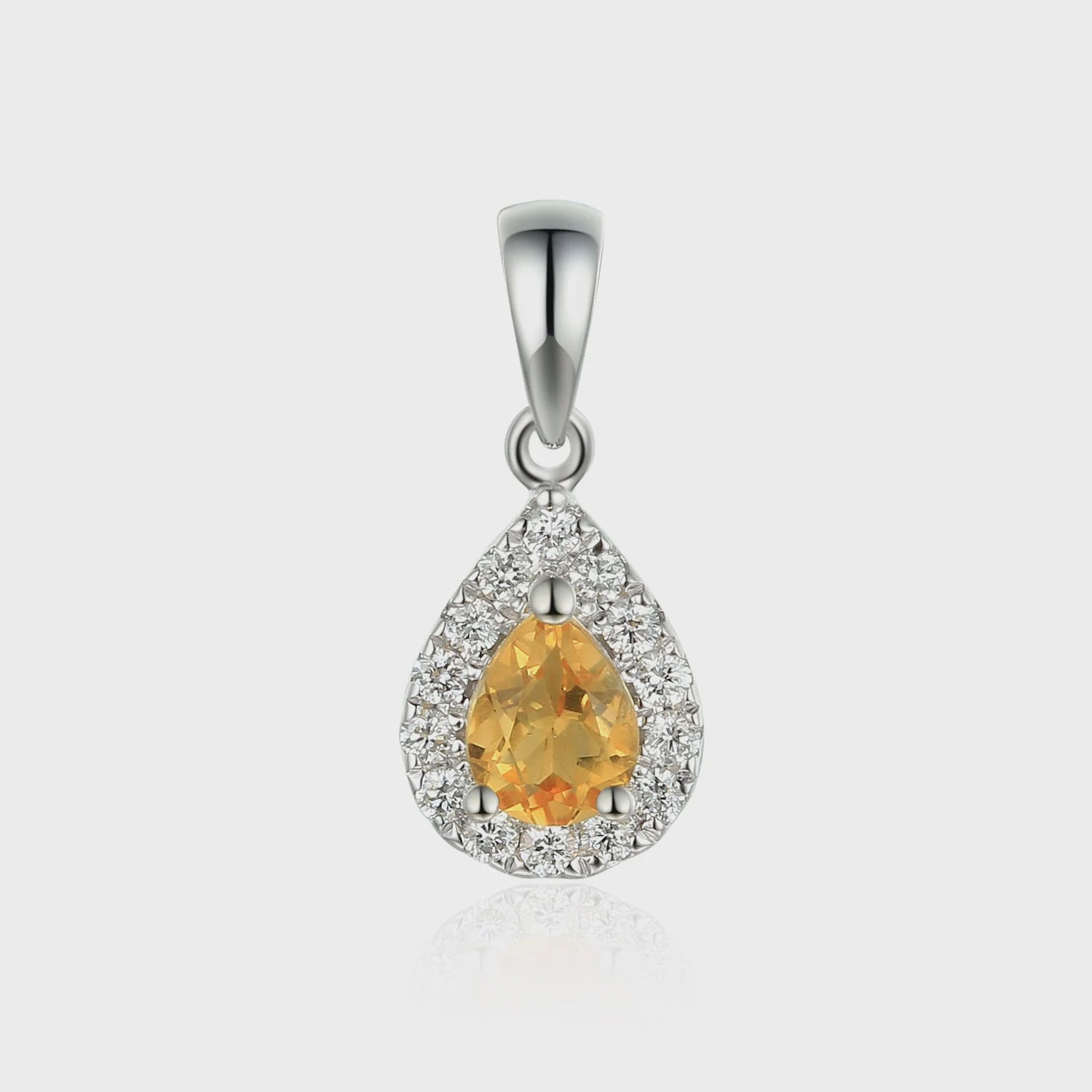 9ct White Gold November Birthstone Pear Shape Citrine &amp; Diamond Cluster Pendant