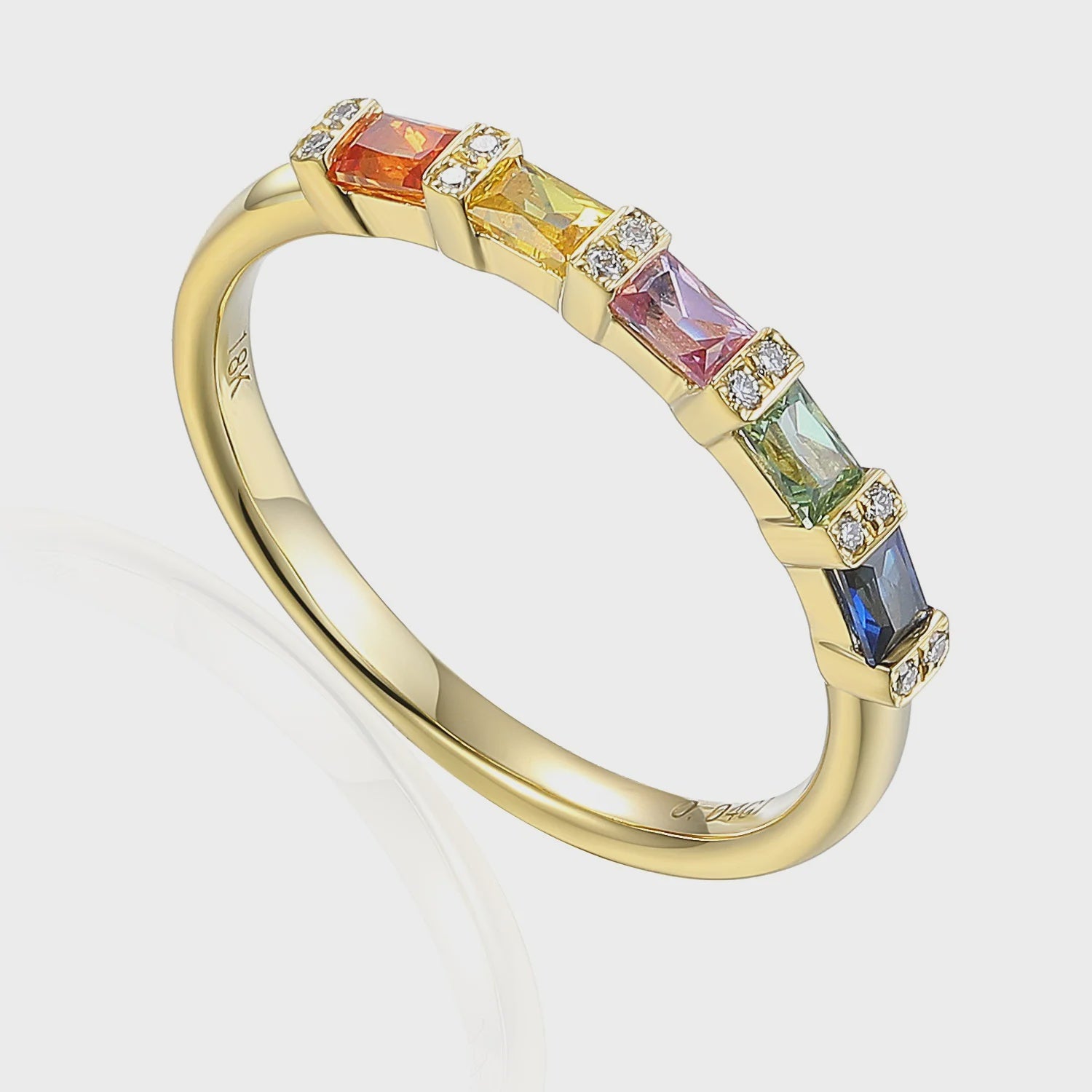 18ct Yellow Gold Multi Sapphire &amp; Diamond Baguette Eternity Ring
