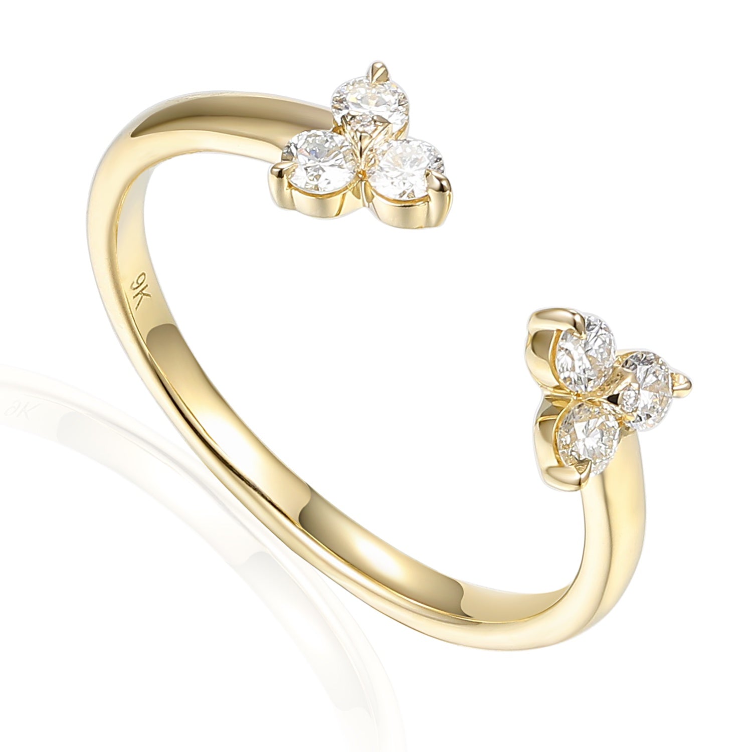9ct Yellow Gold Trefoil 0.25ct Diamond Open Ring