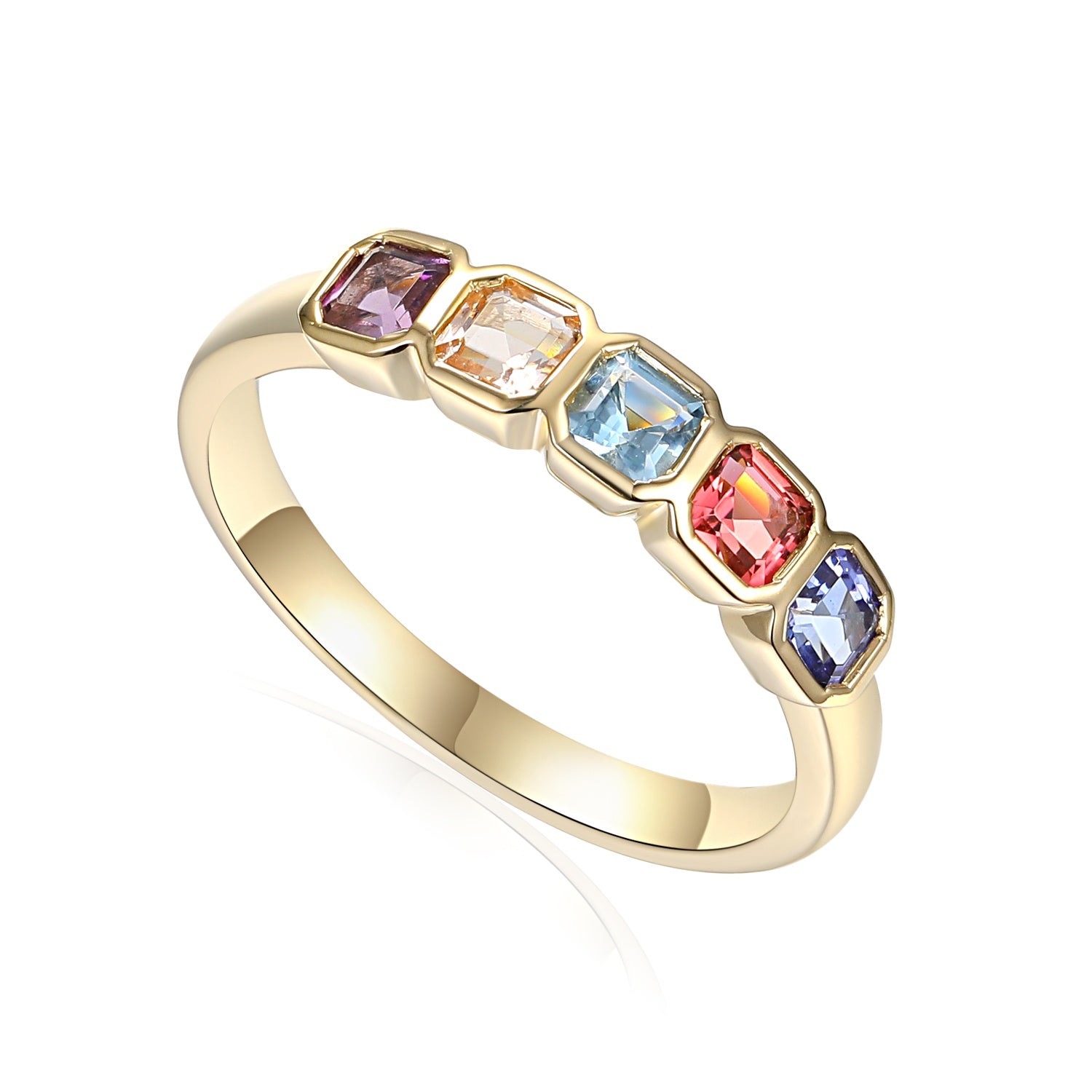9ct Yellow Gold 0.68ct Multi-Gemstone Rubover Ring