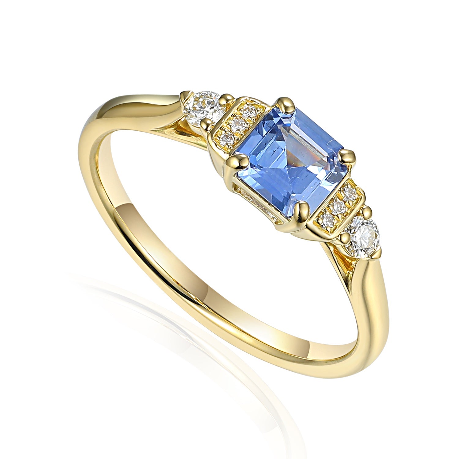 18ct Yellow Gold 0.68ct Light Blue Sapphire &amp; Diamond Ring