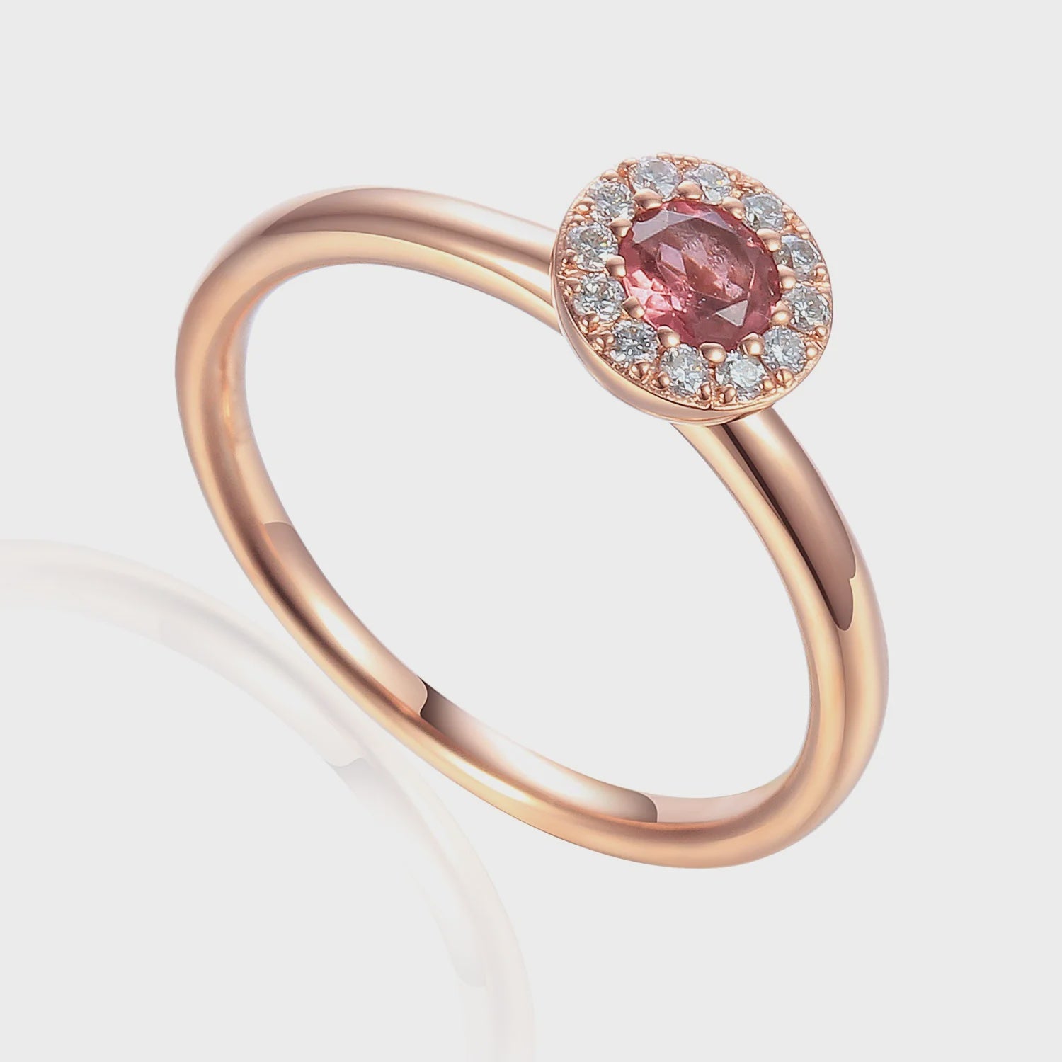 9ct Rose Gold Pink Tourmaline 0.21ct &amp; Diamond 0.10ct Halo Ring