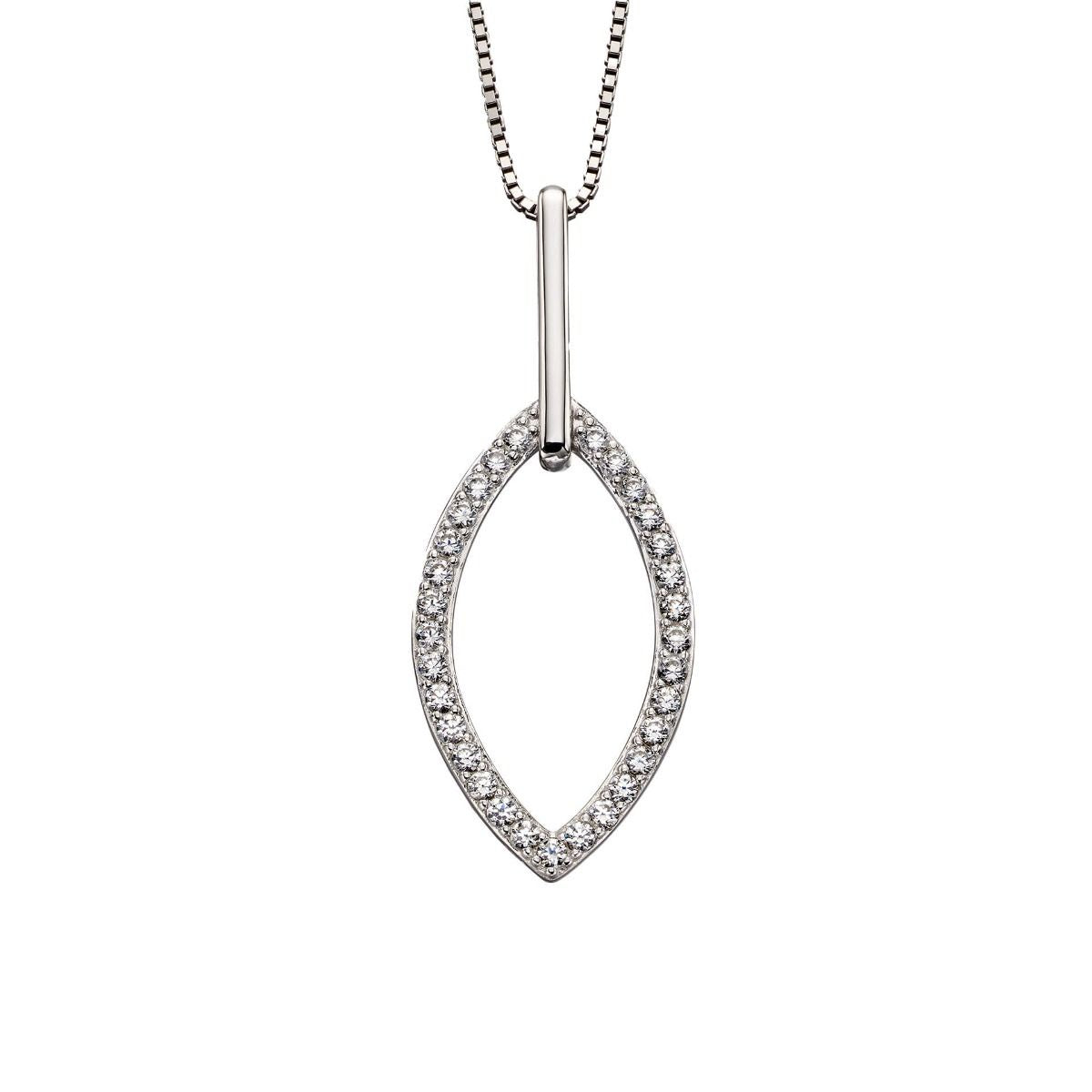 Silver Double Navette Cubic Zirconia Pendant
