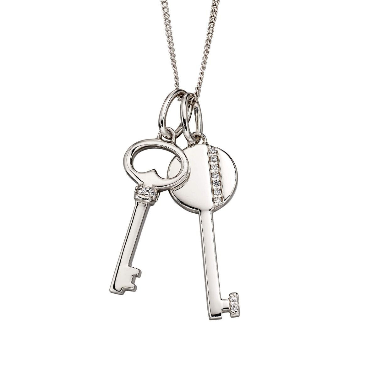 Silver Double Key Cubic Zirconia Pendant Necklace
