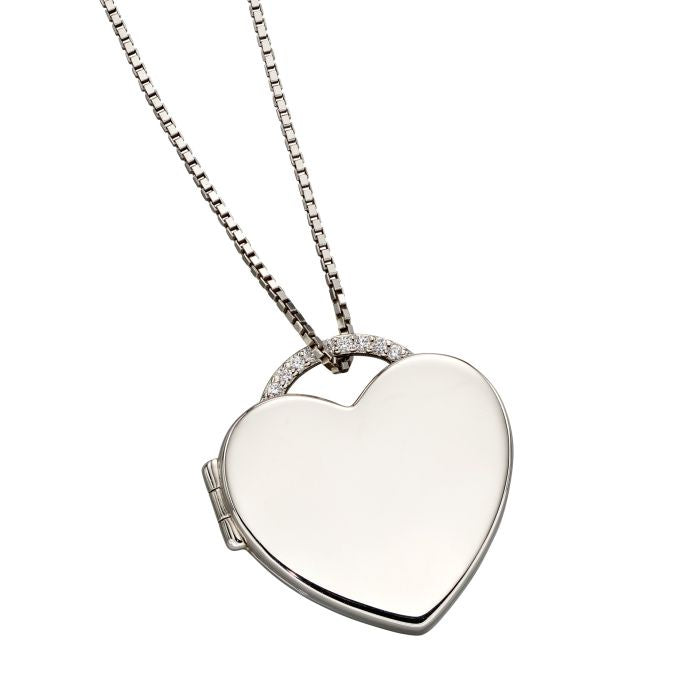 Silver Cubic Zirconia Heart Locket Necklace