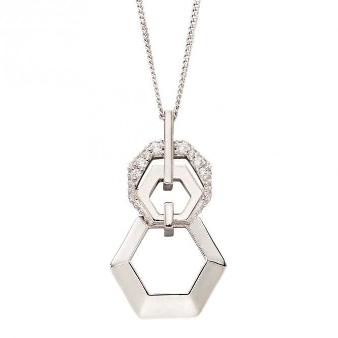 Silver Linked Hexagonal Zirconia Pendant Necklace