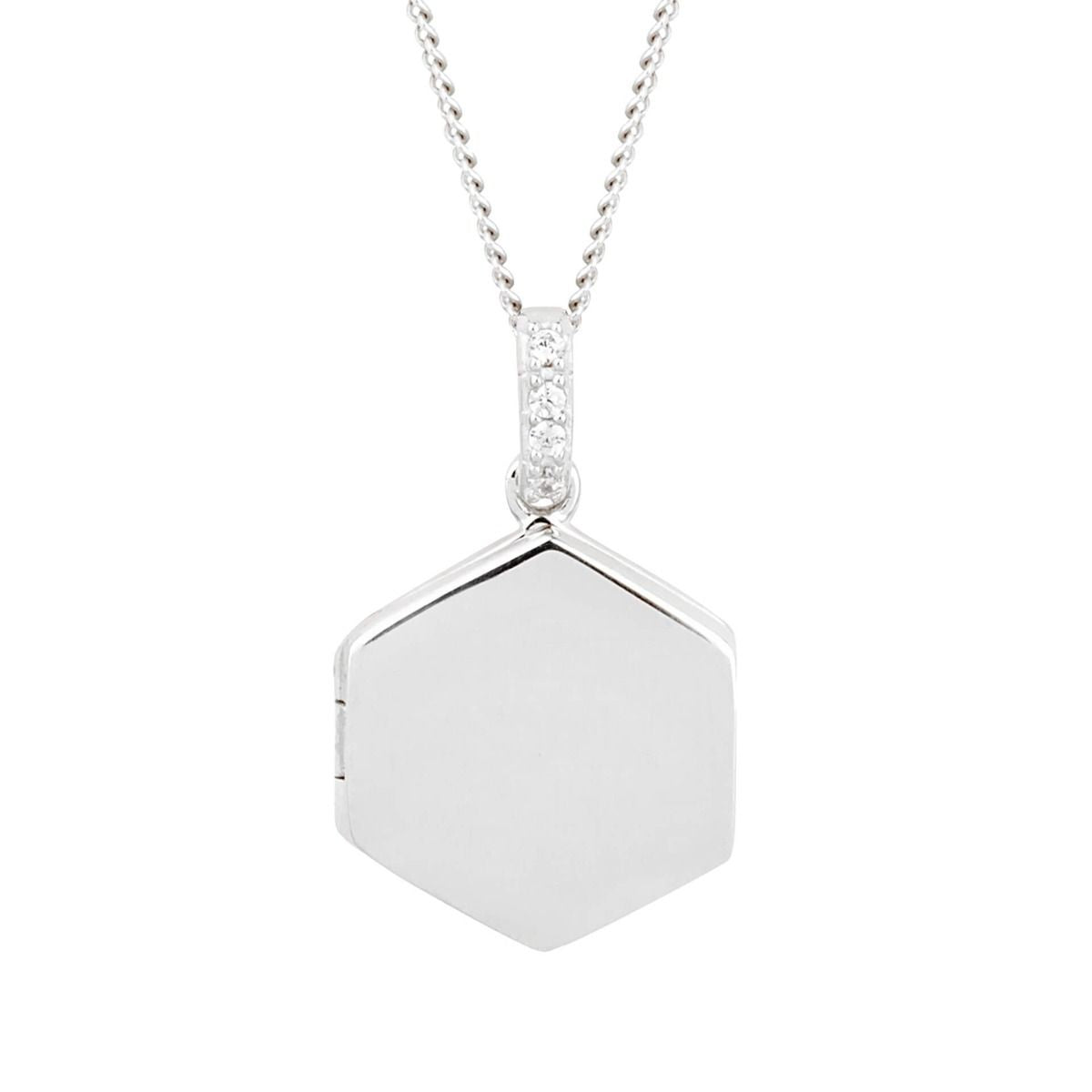 Silver Hexagonal Locket with Cubic Zirconia