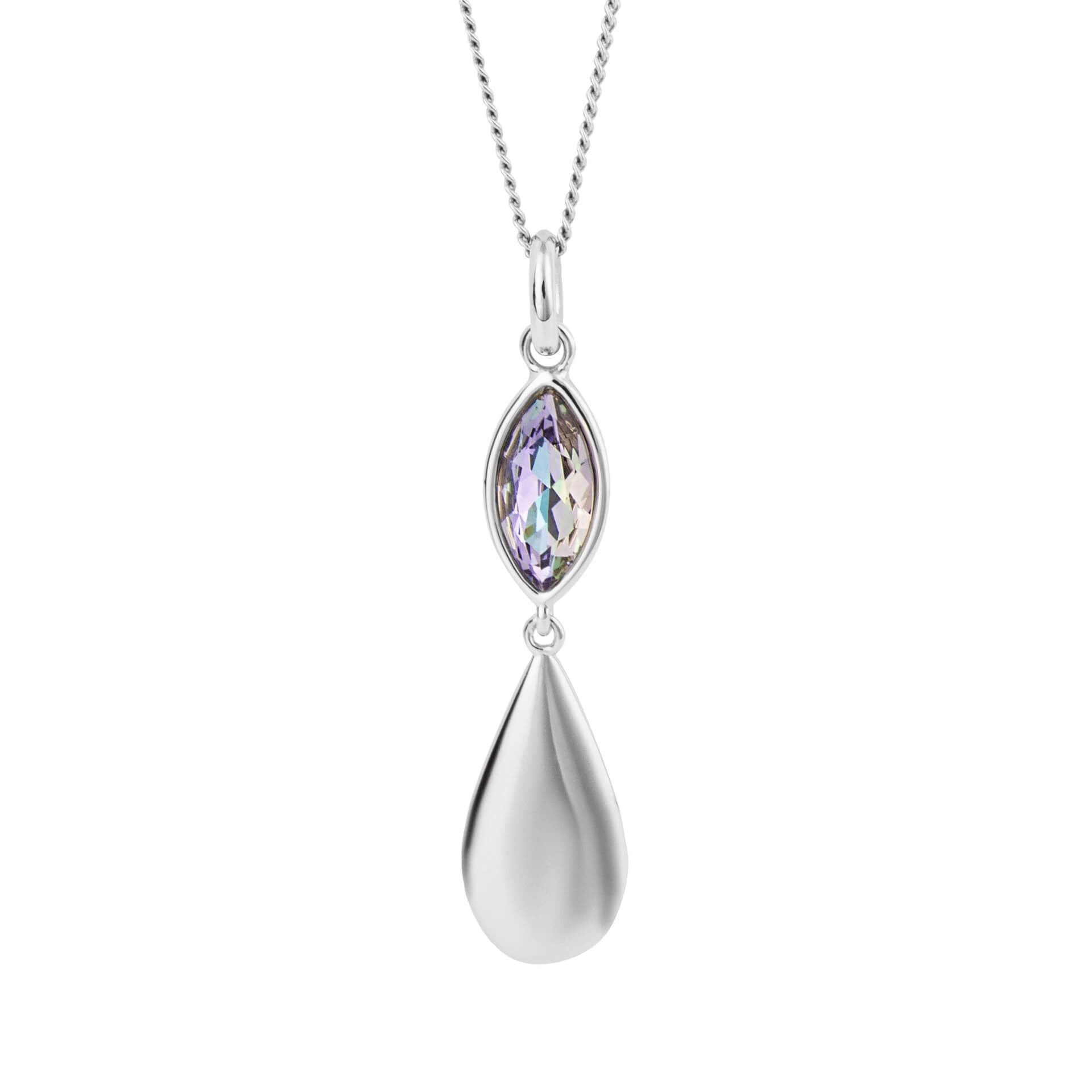 Silver Vitrail Crystal Pebble Drop Pendant Necklace