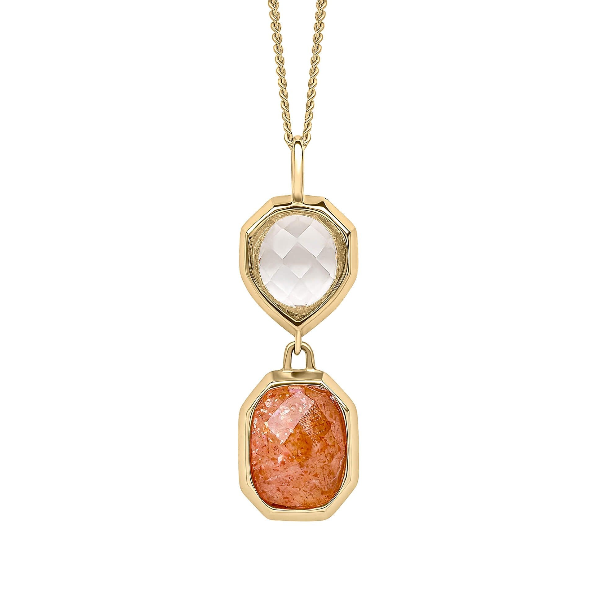 Silver Gold-Plated Sunstone &amp; Quartz Pendant Necklace