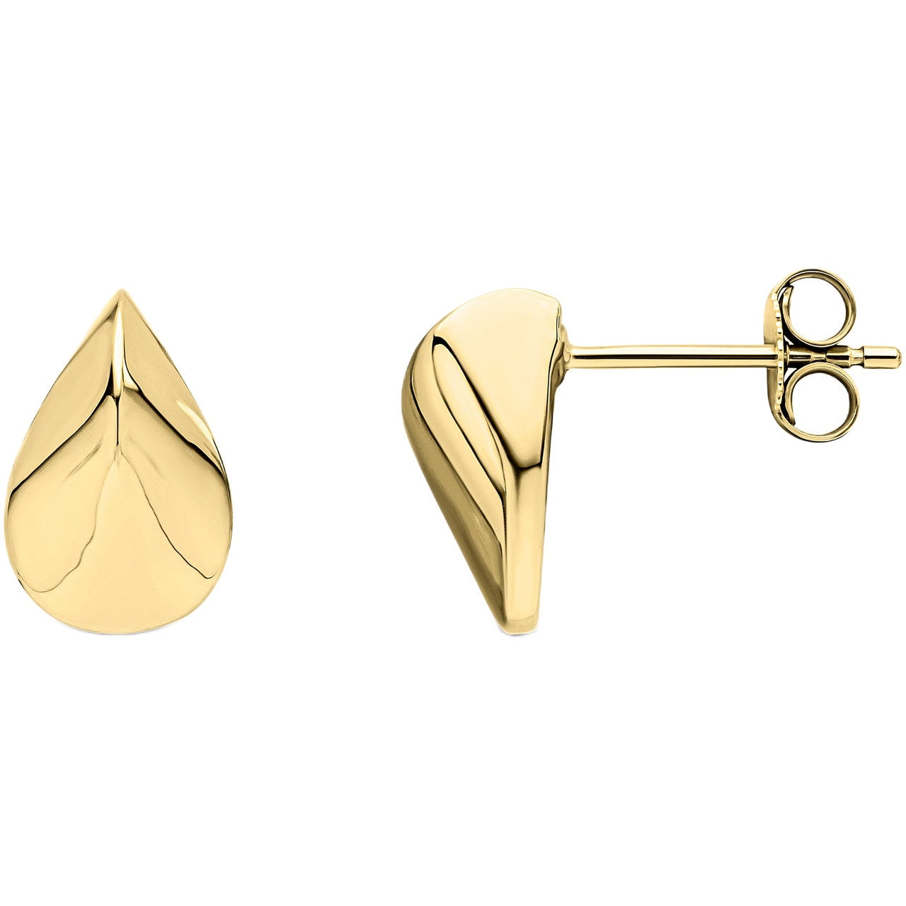 9ct Yellow Gold Polished Ridged Pearshape Stud Earrings