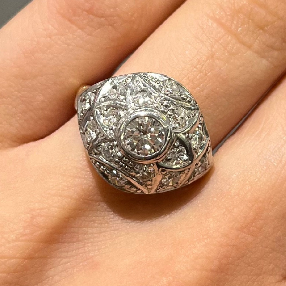 Pre-Owned 18ct Yellow Gold &amp; Silver 1.20ct I SI2 Diamond Cluster Ring