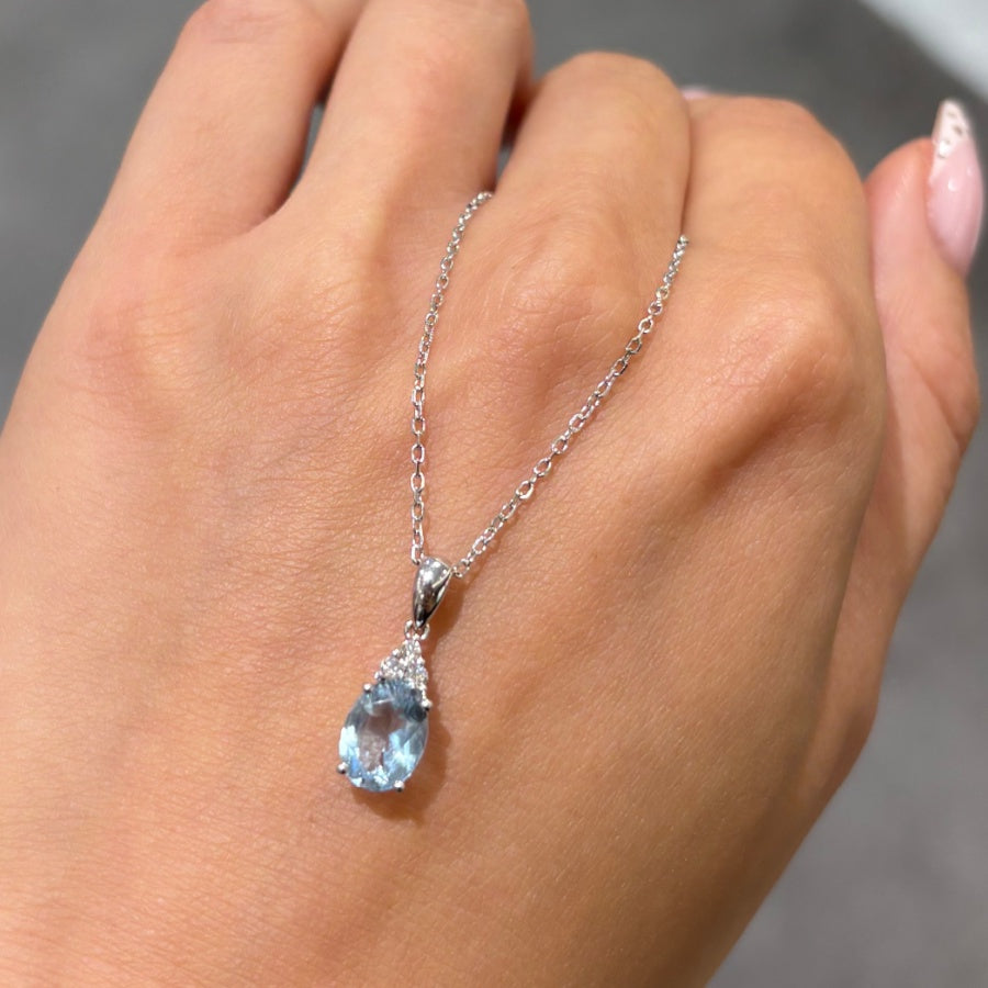 Pre-Owned 18ct White Gold 0.98ct Aquamarine &amp; 0.05ct Diamond Pendant &amp; Chain