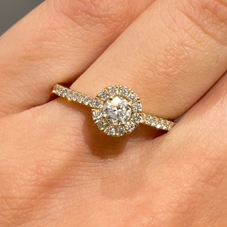 9ct Yellow Gold 0.55ct Diamond Halo Engagement Ring