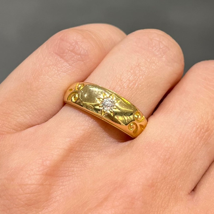 Pre-Owned 18ct Yellow Gold Antique 0.10ct Old Cut Diamond Gypsy Ring  Circa 1892