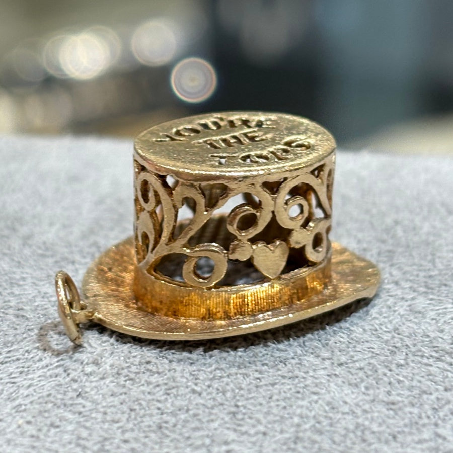 Pre-Owned 9ct Yellow Gold 'You're The Tops' Top Hat Charm