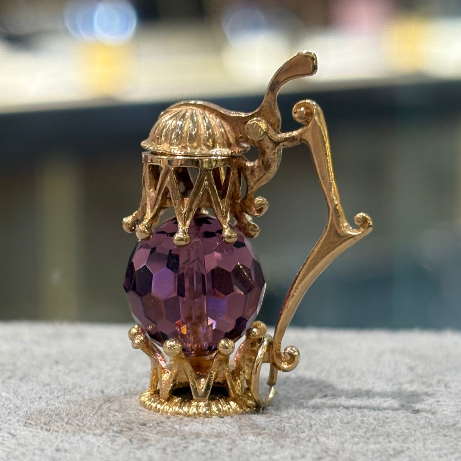 Pre-Owned 9ct Yellow Gold Vintage  Purple Crystal Water Pitcher Charm