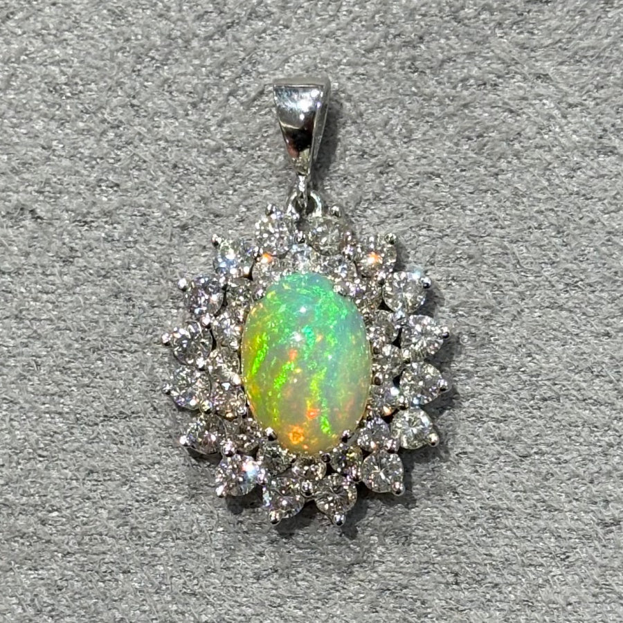 Pre-Owned 18ct White Gold 1.75ct Opal &amp; 1.15ct Diamond Pendant