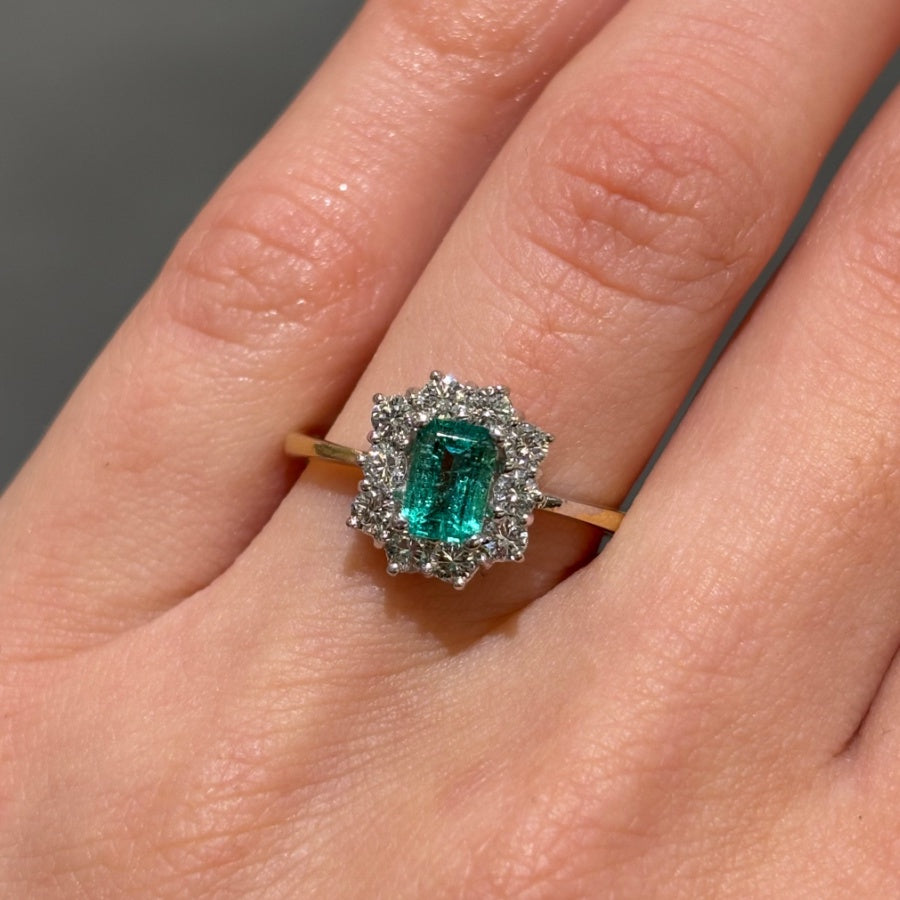 Pre-Owned 18ct Yellow Gold 0.60ct Emerald &amp; 0.30ct Diamond Ring