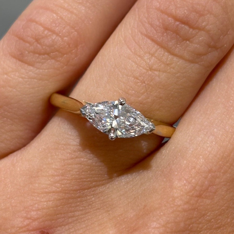 18ct Yellow Gold 0.74ct Natural Marquise Diamond Solitaire Ring