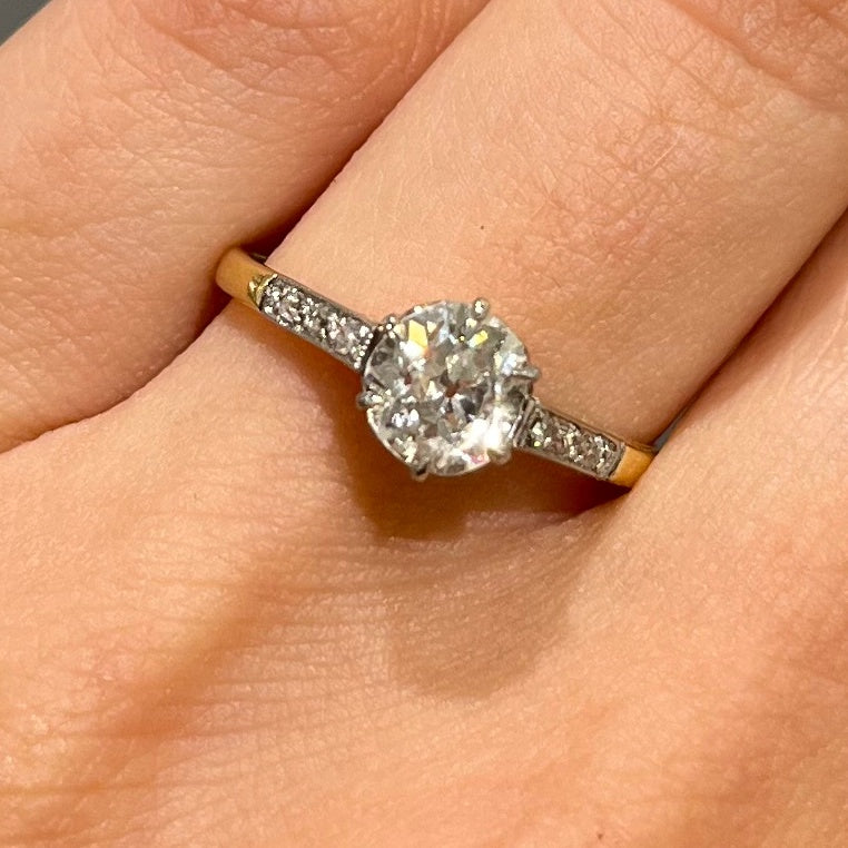 Pre-Owned Antique Yellow Gold Old Mine Cut Diamond Ring 0.80ct G Si1