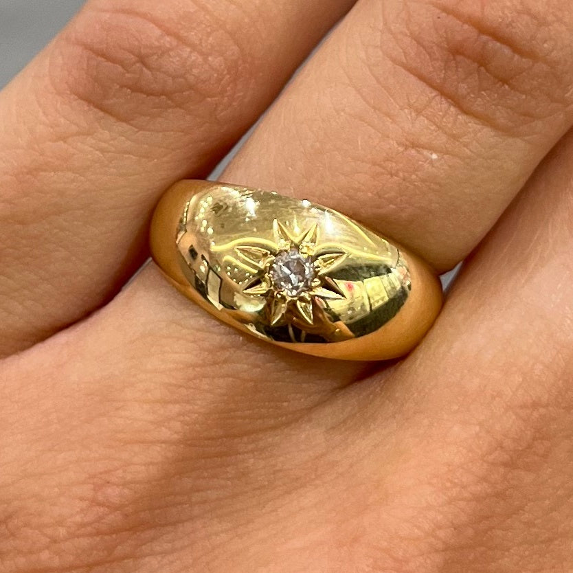 Pre-Owned Antique 18ct Yellow Gold 0.09ct Old Mine Cut Diamond Gypsy Ring Circa 1918