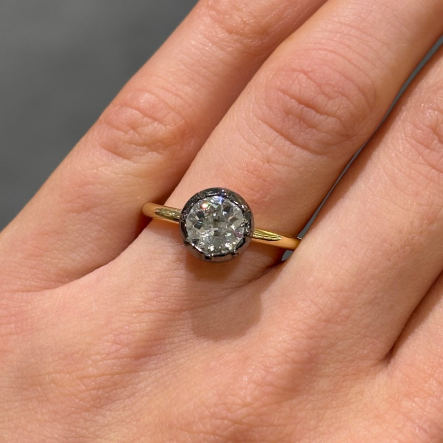 18ct Yellow Gold 0.92ct Old European Cut Diamond Vintage Button Solitaire Ring