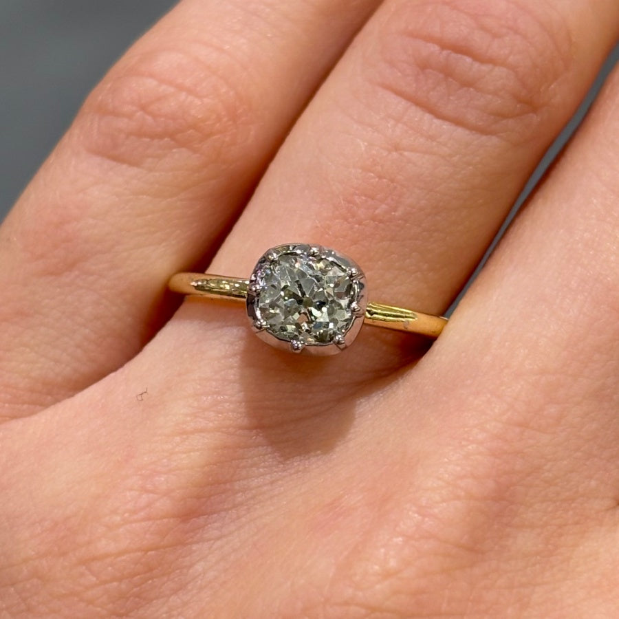 18ct Yellow Gold 1.00ct Old European Cut Diamond Vintage Style Button Back Solitaire Ring