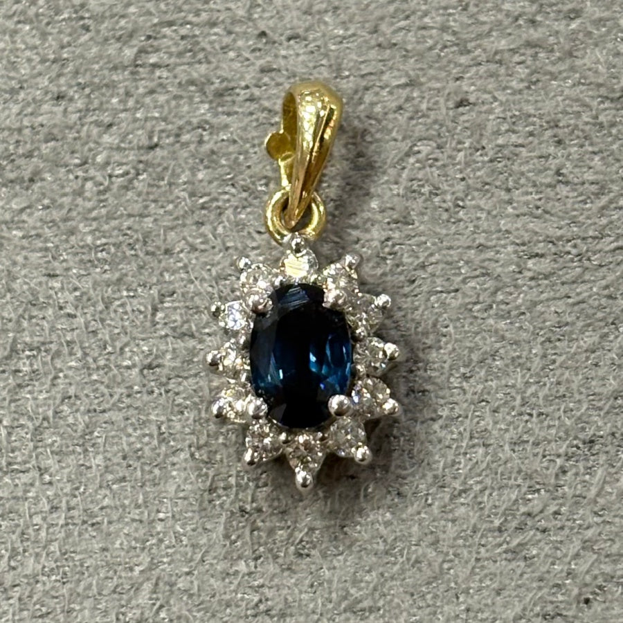 Pre-Owned 18ct Yellow Gold 0.65ct Sapphire &amp; 0.12ct Diamond Pendant