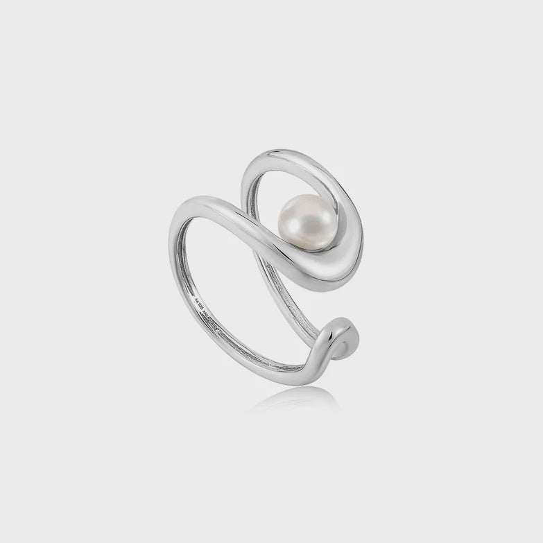 Silver Pearl Sculpted Adjustable Ring