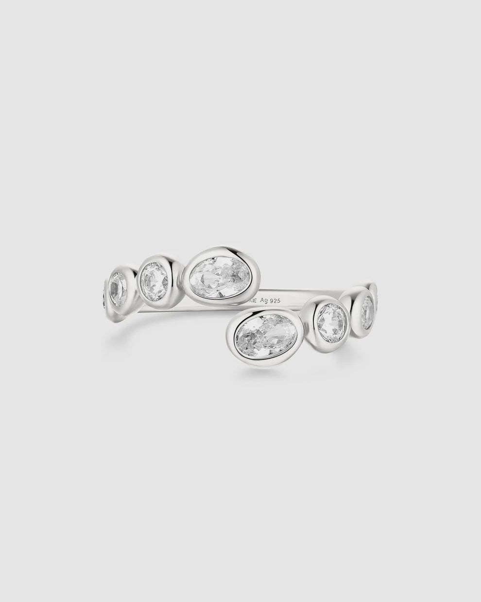 Silver Organic Pebble Spiral Bezel Adjustable Ring