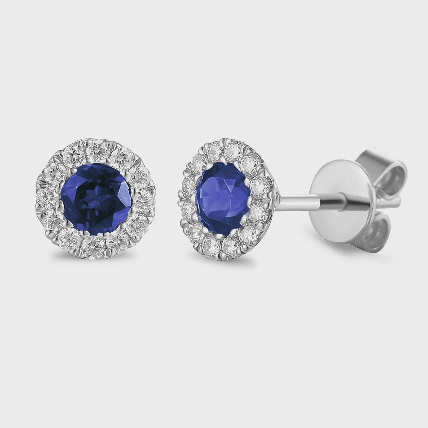 9ct White Gold 40pts Sapphire &amp; 16pts Diamond Halo Earrings