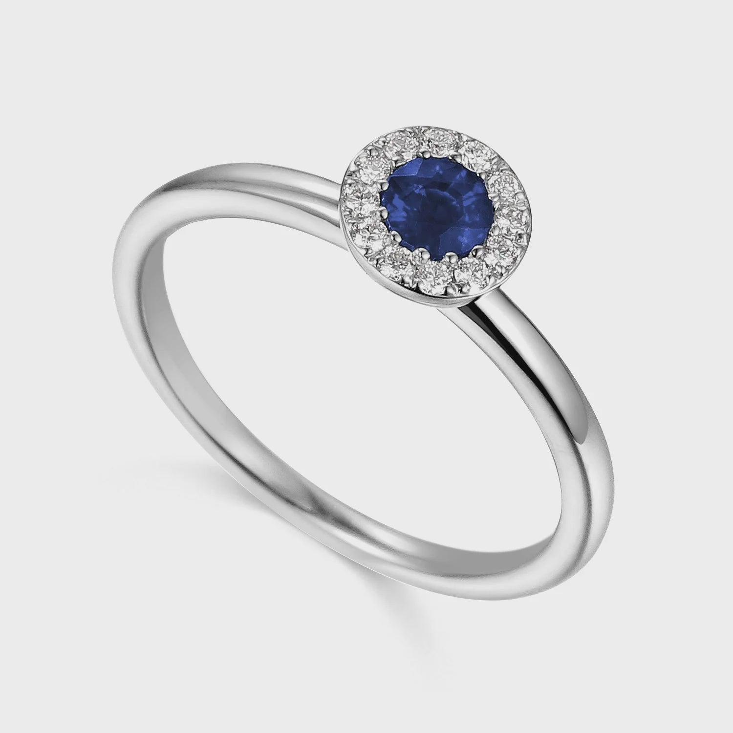 9ct White Gold Sapphire 0.31ct &amp; Diamond 0.10ct Halo Ring