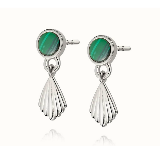 Sterling Silver Malachite Palm Drop Studs