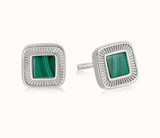 Sterling Silver Mini Malachite Palm Stud Earrings