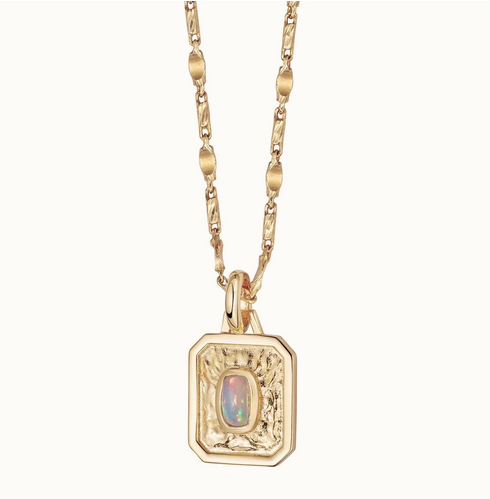 Silver Gold Plated October Opal Birthstone Necklace