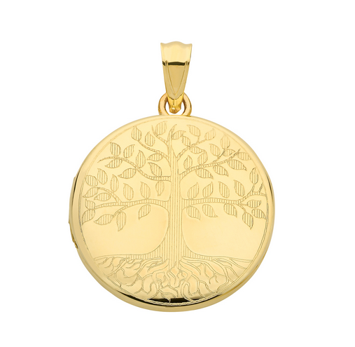 9ct Yellow Gold roun Tree Of Life Engraved Locket
