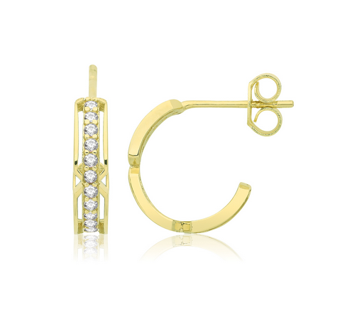 9ct Yellow Gold CZ Half HoopsEarrings
