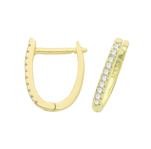 9ct Yellow Gold U-Shape CZ Hinged Earrings