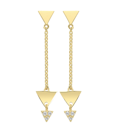 9ct Yellow Gold CZ Triangles Drop Earrings