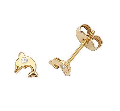 9ct Yellow Gold Dolphin CZ Stud Earrings