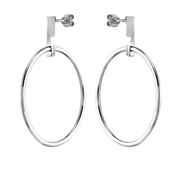 BOSS Stainless Steel Signature Hoop Earrings