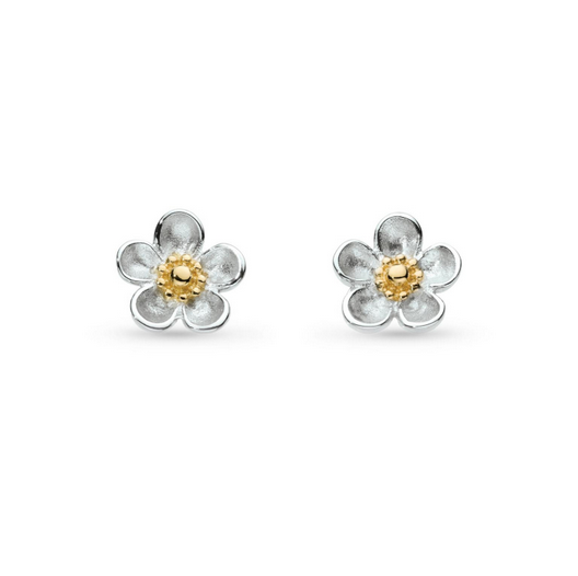 Silver Gold Plated Wood Rose Stud Earrings
