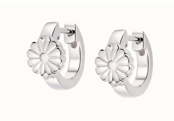 Silver Gold Plated Daisy Bloom Huggie Hoop Earrings