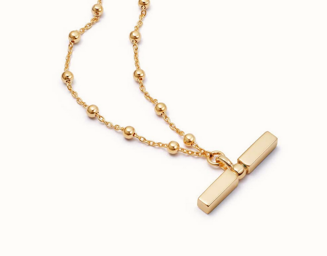 Silver Gold Plated T Bar Bobble Chain Necklace