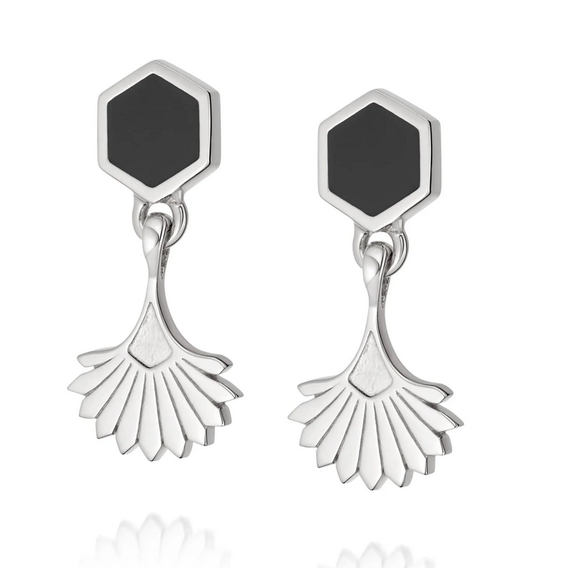 Sterling Silver Hexagon Fan Drop Earrings