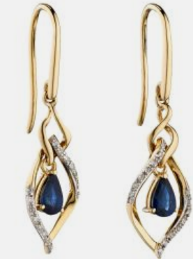9ct Yellow Gold Double Drop Sapphire Open Marquise Earrings